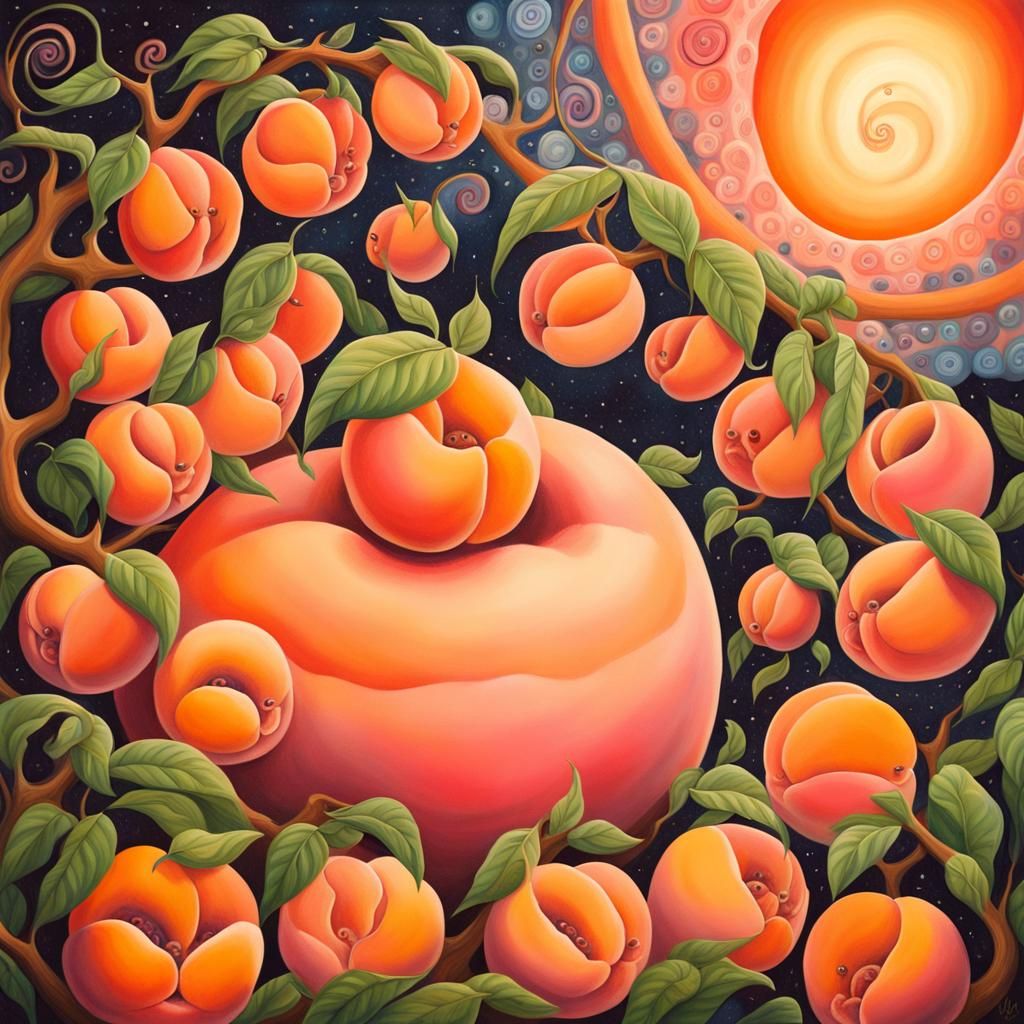 Psychedelic Peach Spiral Gouache Painting