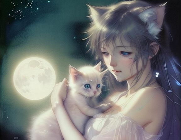 Luminous Kitten Stalking Under Moonlight