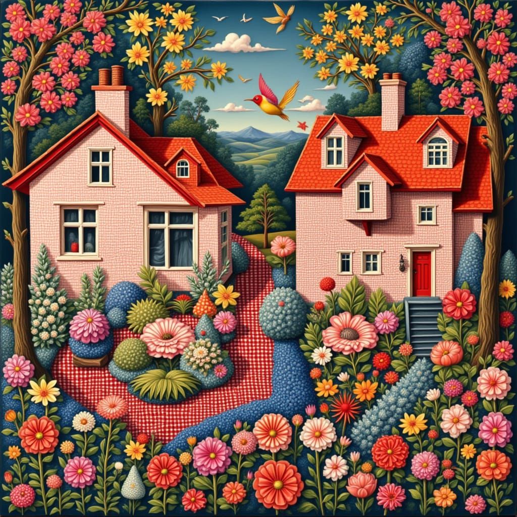 Naive Art Cottages in Vibrant William Morris Patterns