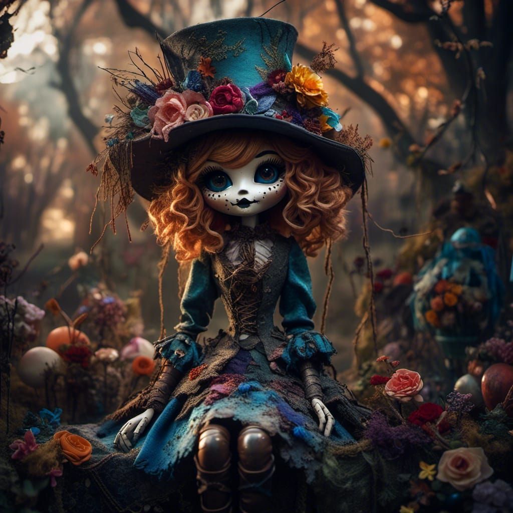 Enchanted Forest Scarecrow in Whimsical Goth Felines Style