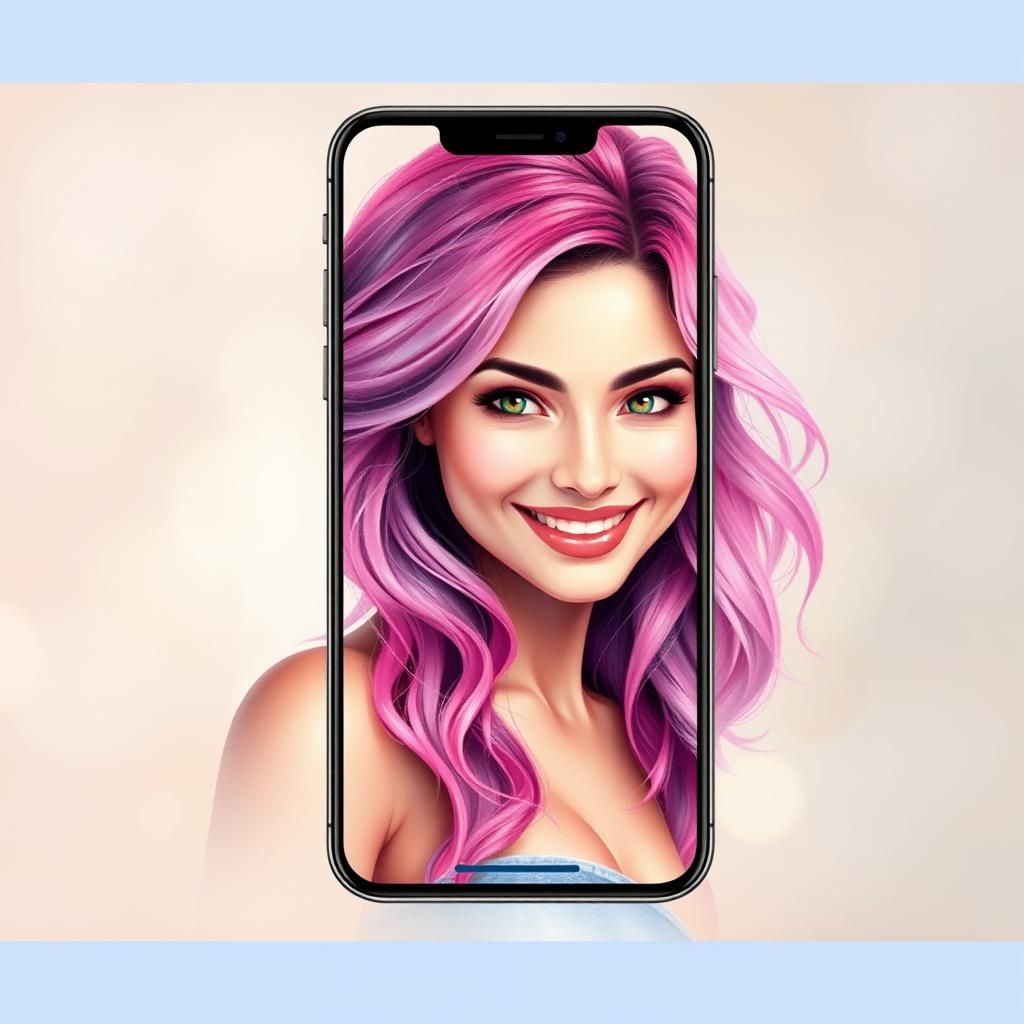 Cell Phone Displaying Woman with Pink and Purple Hair