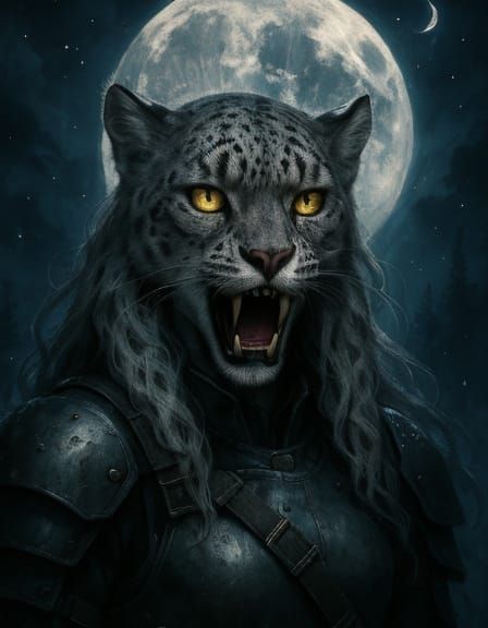 Snow Leopard Vampire Soldier in Dark Fantasy Art