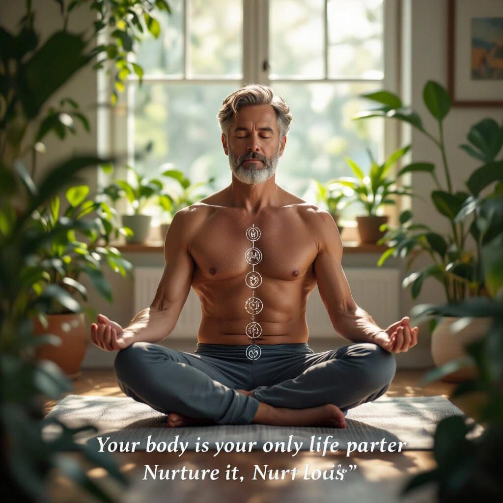 Man Practicing Yoga for Mind-Body Connection in Hyperrealism