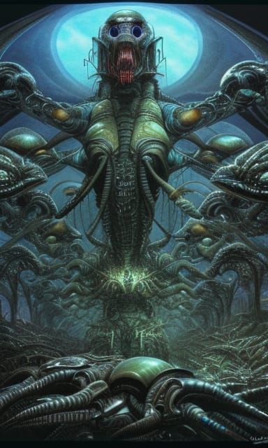 Cyborg Alien Concept Art in Biopunk Style