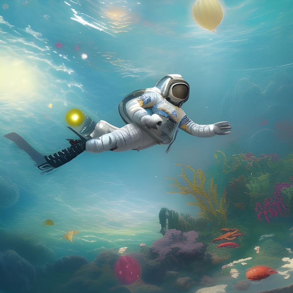 Astronaut's Underwater Paradise: A Thomas Kinkade Vision