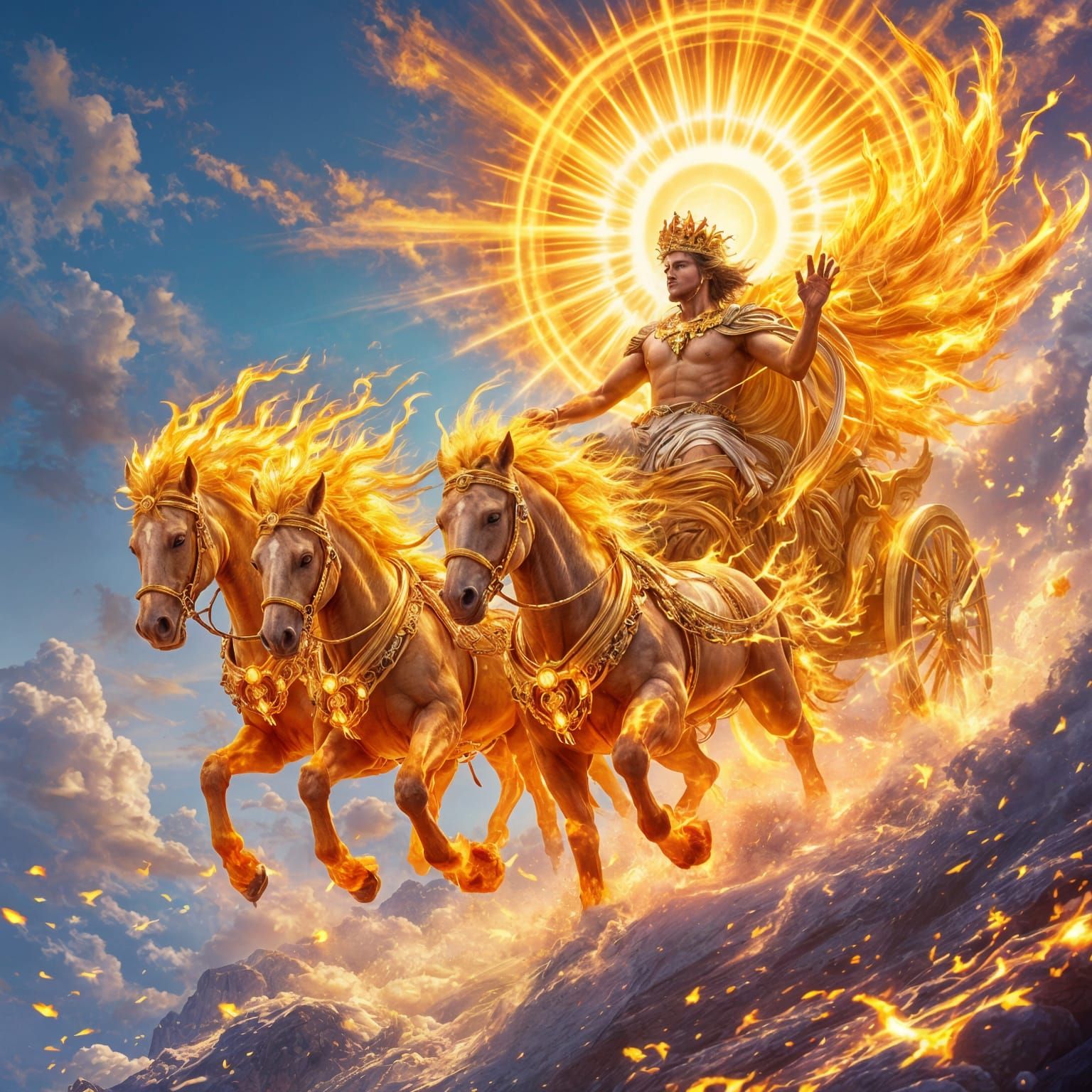 Helios in Golden Chariot, Digital Art