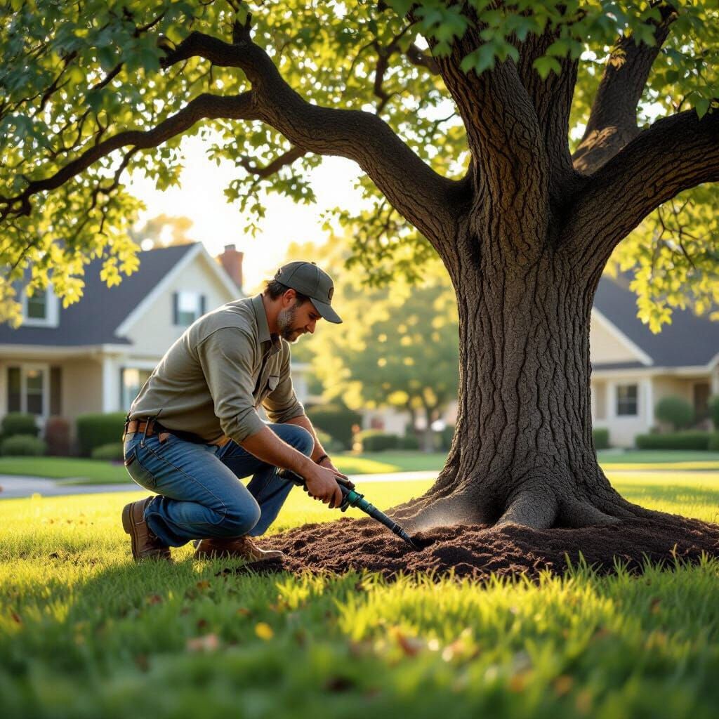 Suburban Yard Tree Fertilization in Hyperrealistic Splash Ar...