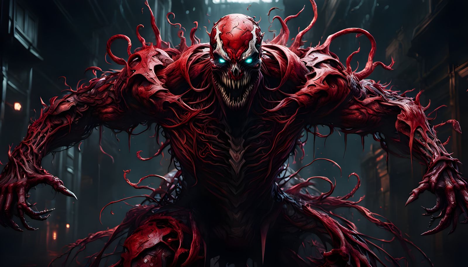 Carnage Portrait in Maximalist Digital Art Style