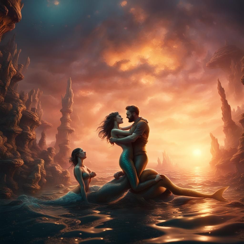 Underwater Mermaid Scene in Detailed Matte Painting