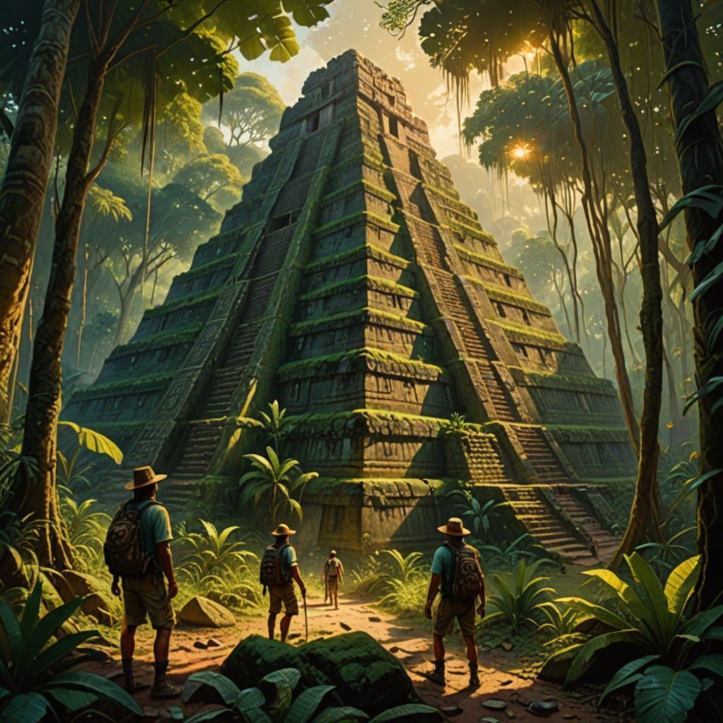 Mayan Pyramid Discovered in Jungle, Oil Painting