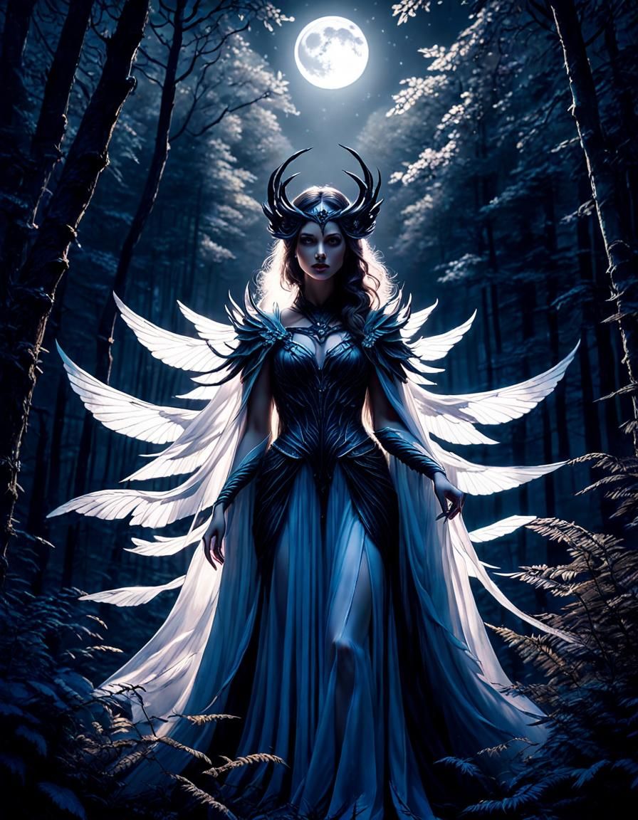 Ethereal Goddess in Moonlit Forest, Cinematic Film