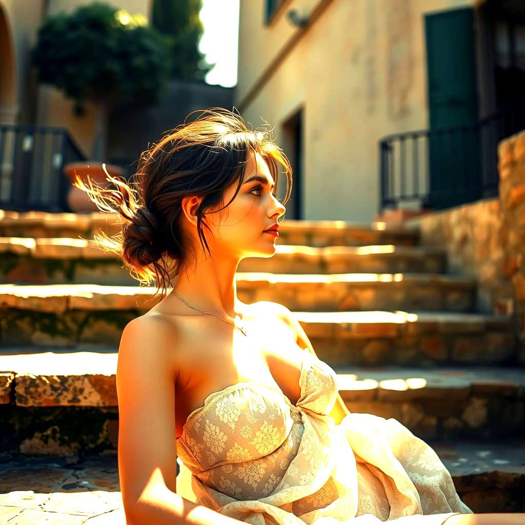 Hyperrealistic Portrait of a Brunette Sunbathing