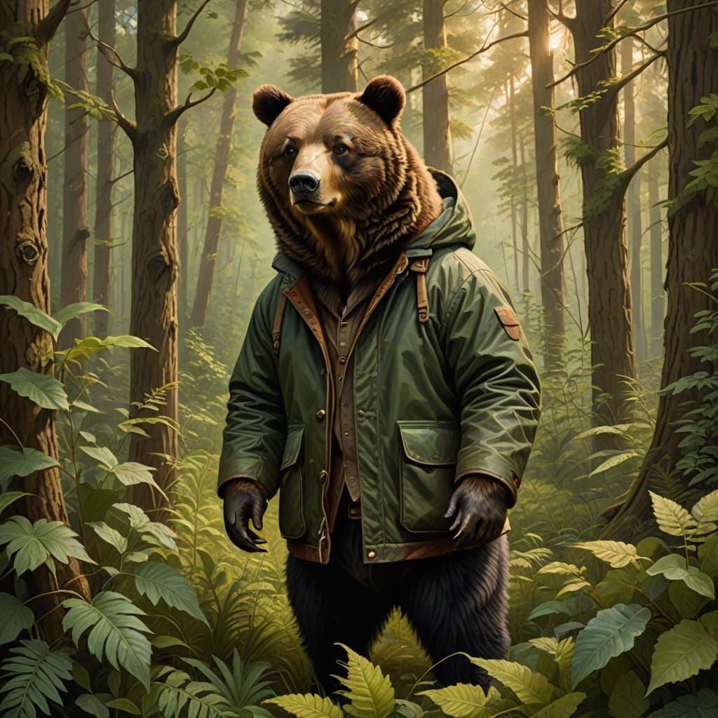 Stunning Victorian-Era Bear in a Hunting Coat, Set in a Lush...