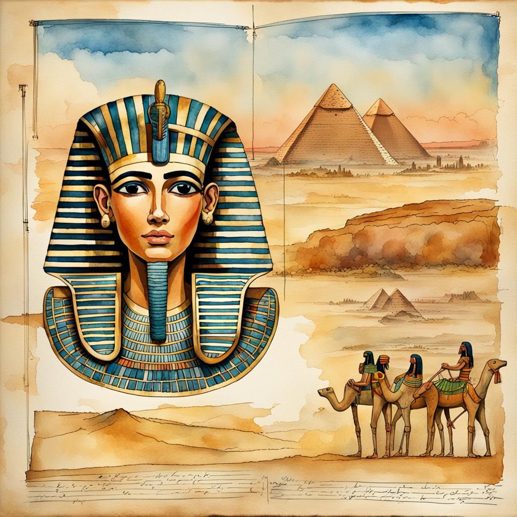 Egyptian Pharaoh Journal Page in Watercolor Style