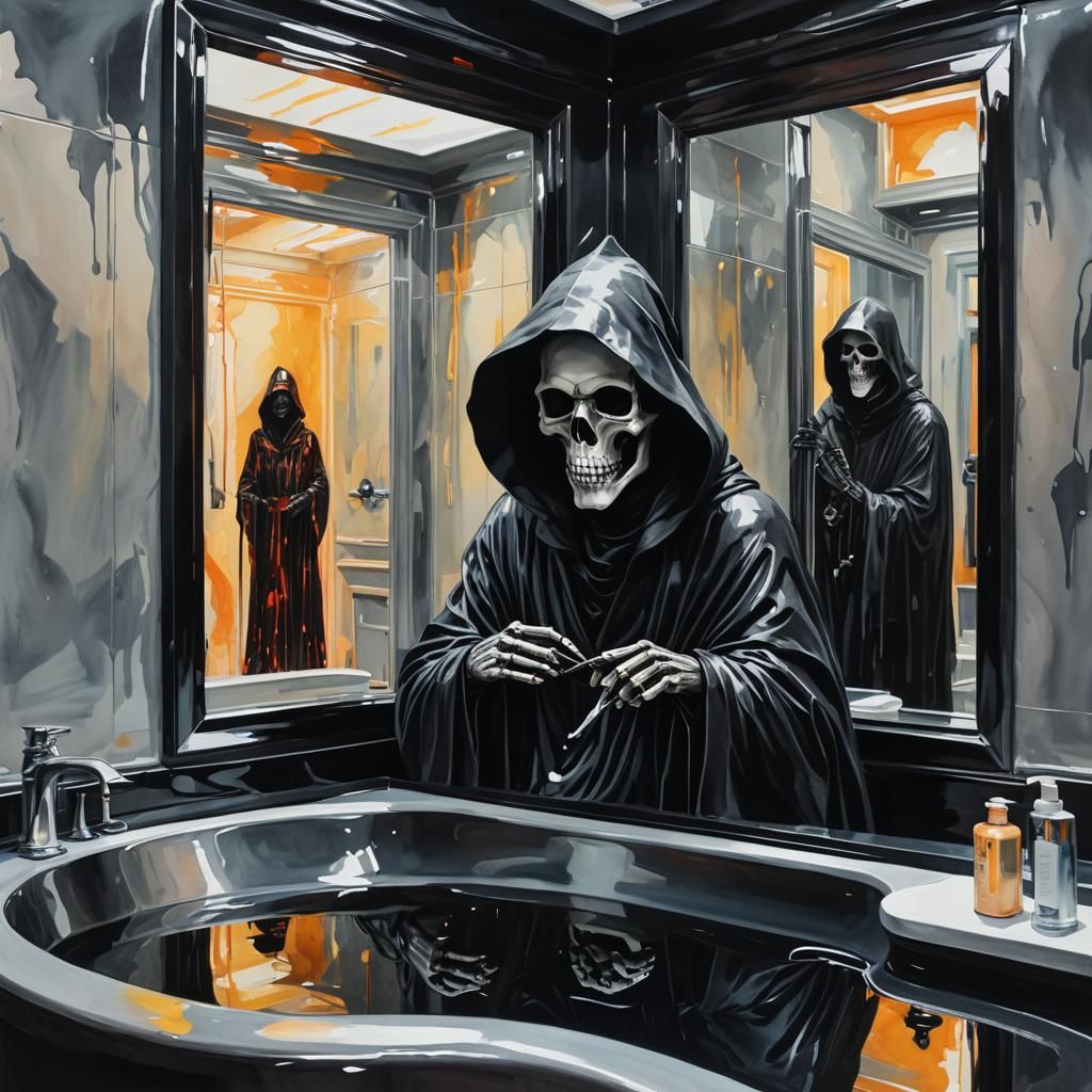 Grim Reaper in Glass: Gouache and Watercolor Style
