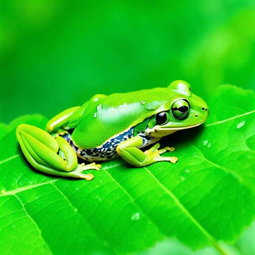 Camouflaged Green Tree Frog on Leaf