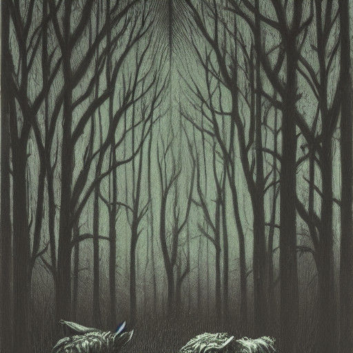 Dark Whimsy Forest Scene in Muted Colors