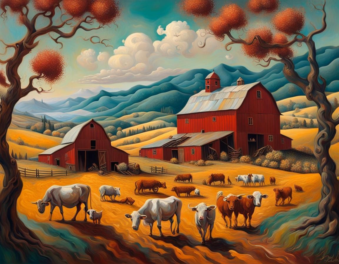 Happy Farm Life in Van Gogh Style