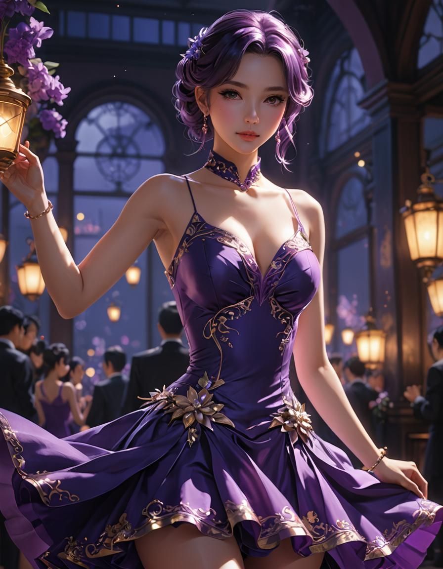 Purple Tango Dress in 3D Anime Style