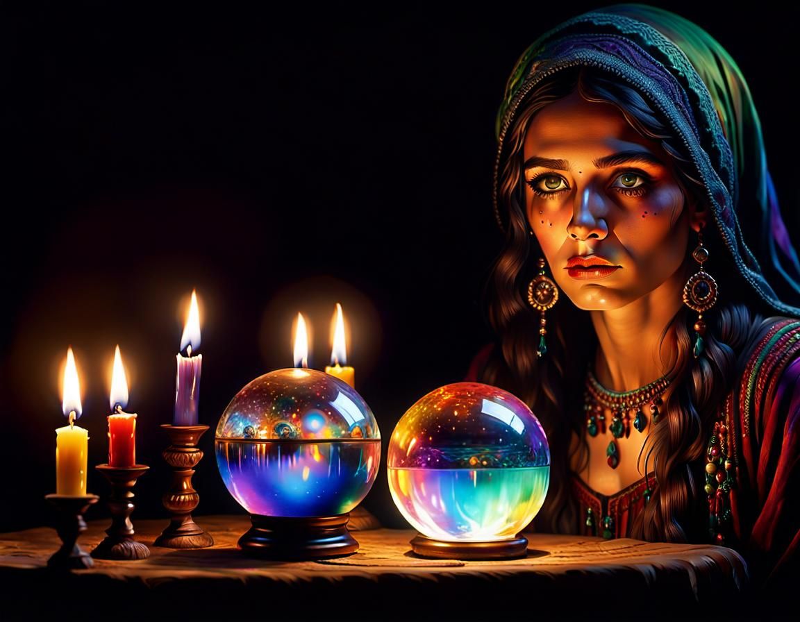 Gypsy Woman Peers into Crystal Ball as Academic Art