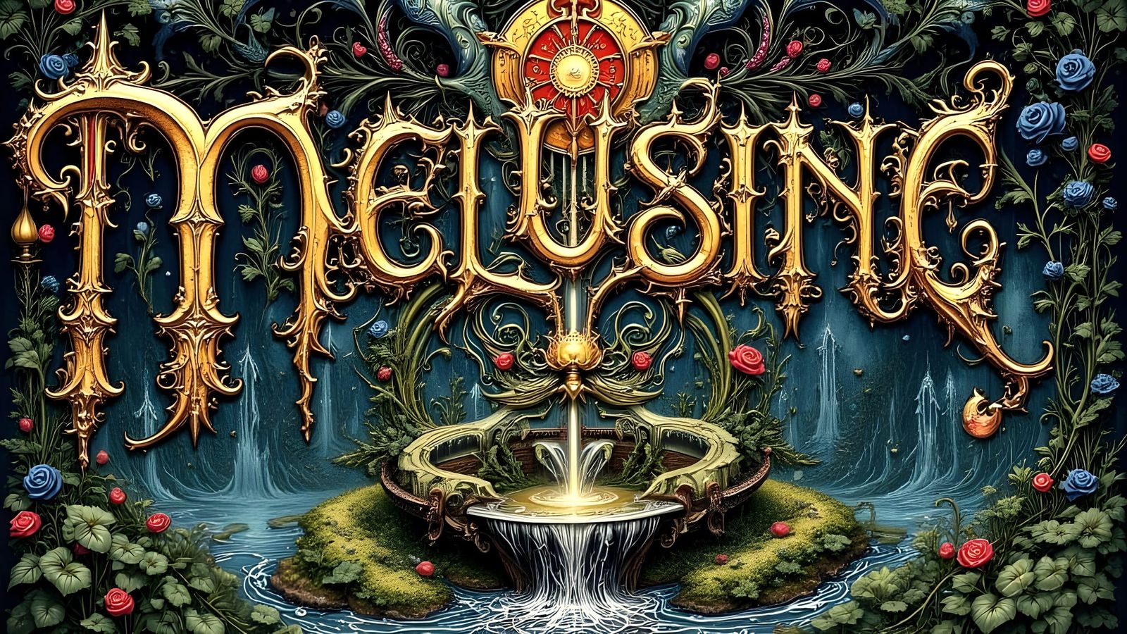 Melusine Words as Ancient Manuscript Mystical Fountain