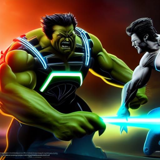 Hulk vs Wolverine in Tron Legacy Style