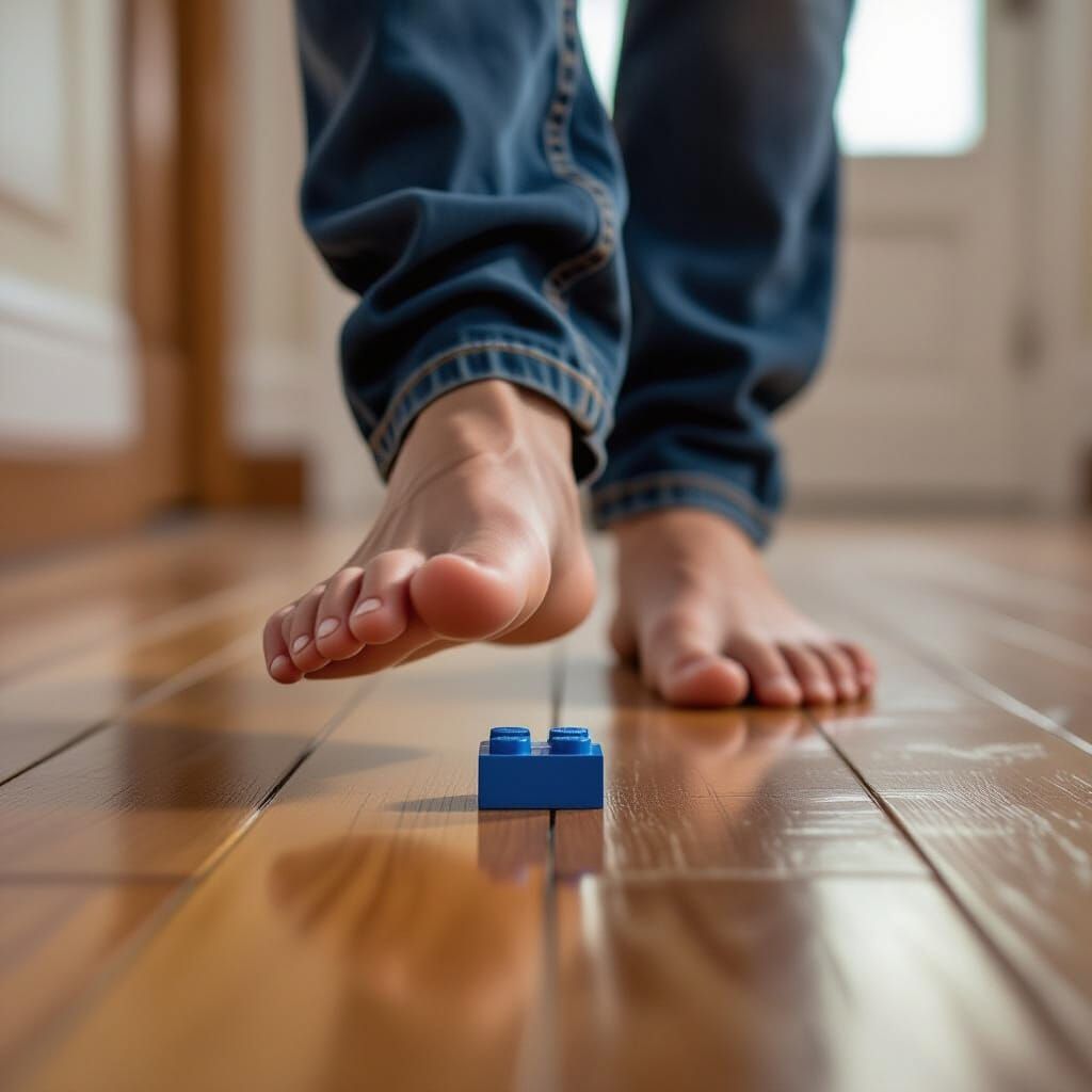 Foot vs Lego: Realistic Close-Up of Painful Encounter