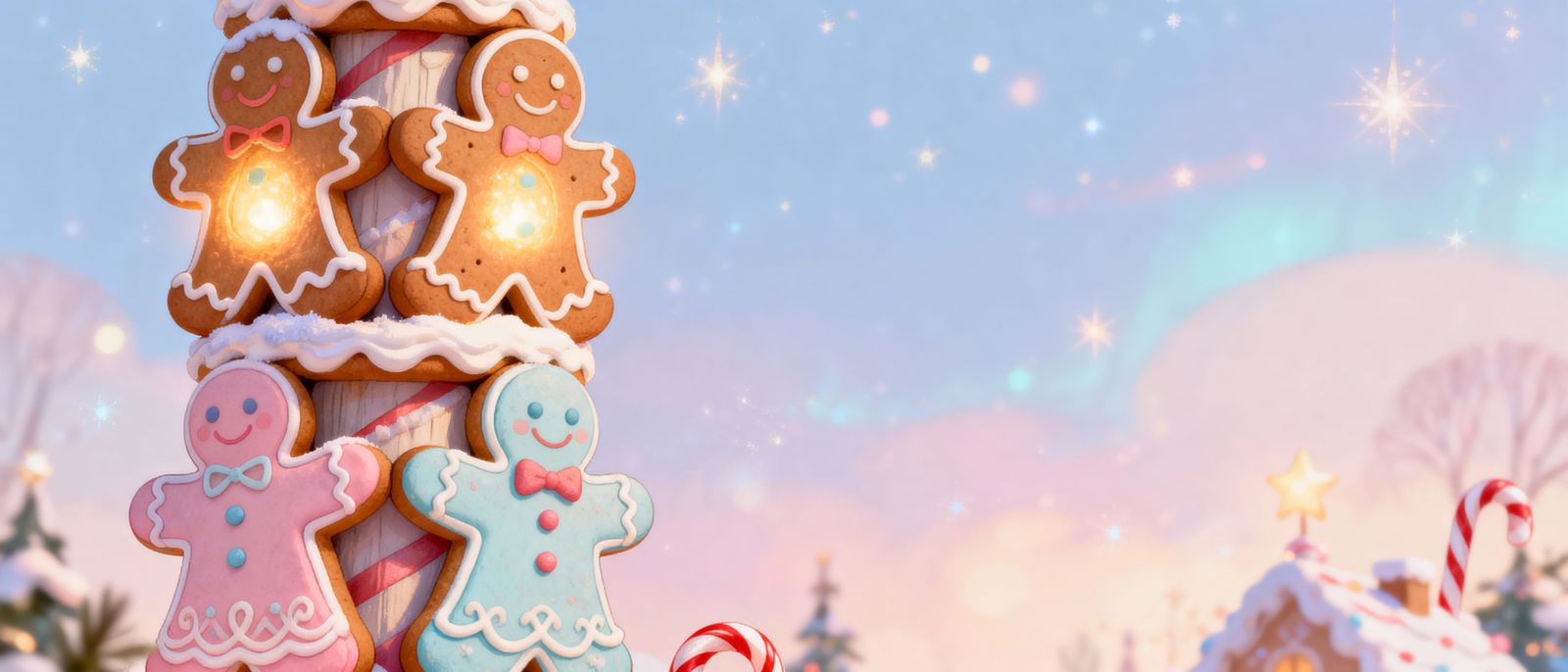 Pastel Gingerbread Totem Pole in Storybook Style