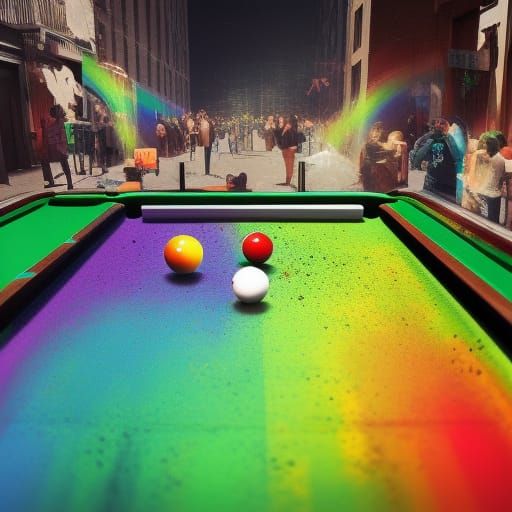 Rainbow Explosion Billiards in Manhattan: Hyperrealistic Spl...
