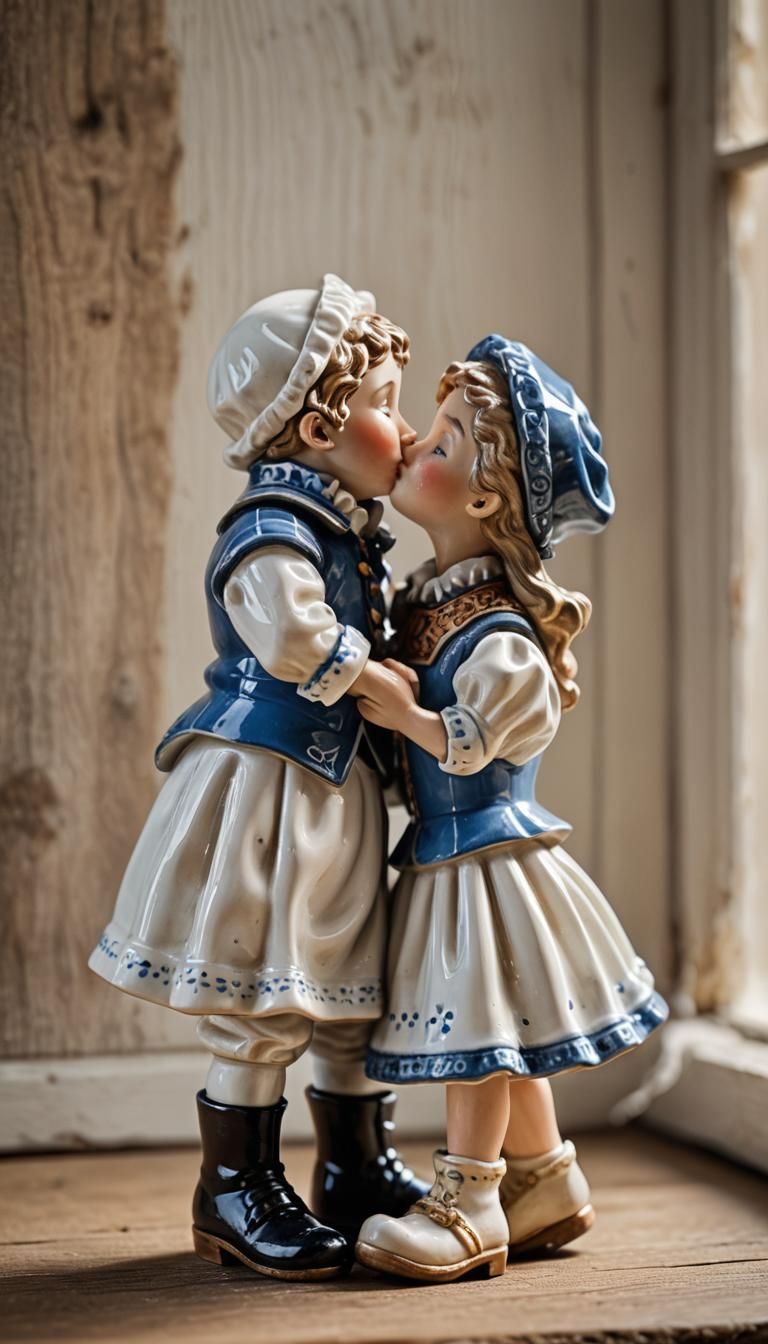 Dutch Porcelain Figurines Kissing Still Life