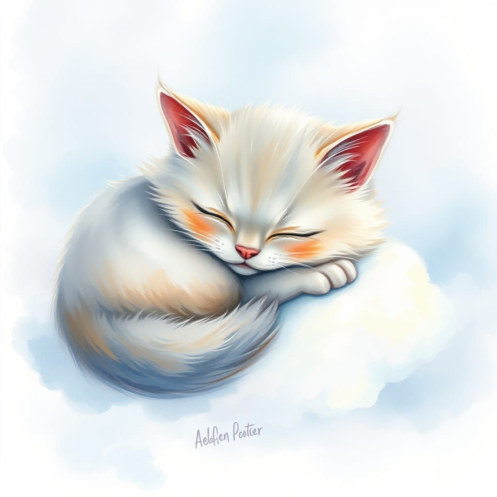 Surreal Feline Slumber in Soft Pastel Hues