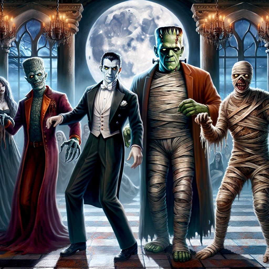 Horror Icons Dance Thriller in Grand Ballroom Painting