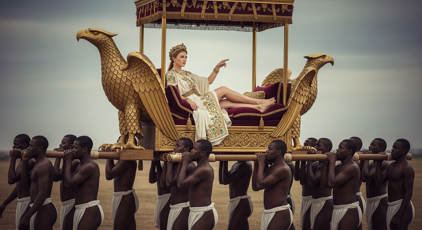 Opulent Roman Empress on Eagle Sedan Throne