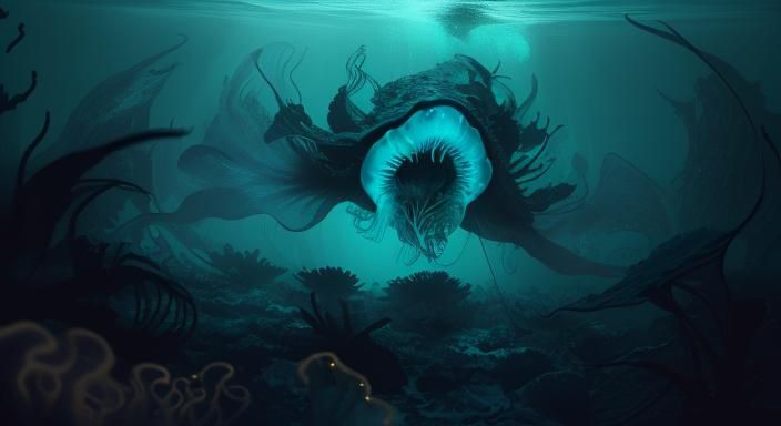 Epic Merfolk vs Squid Battle in Bioluminescent Ocean