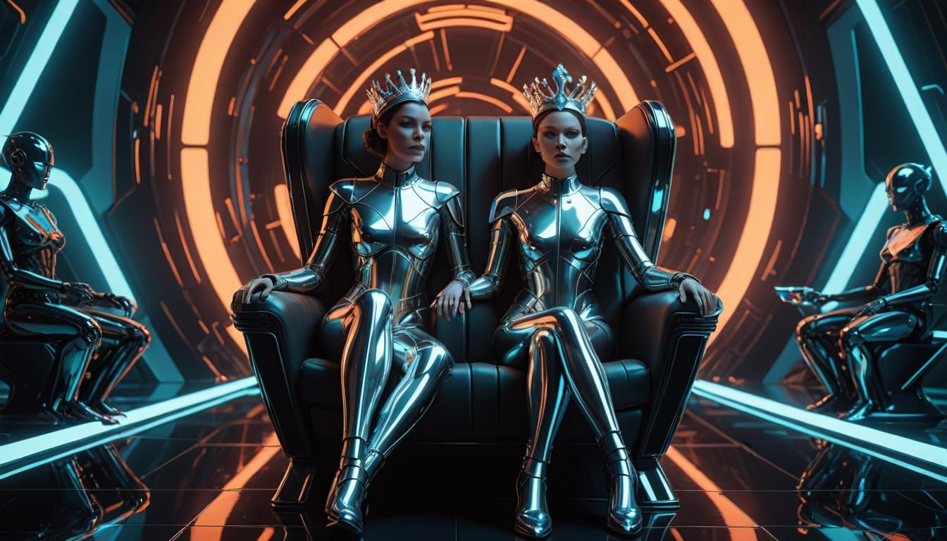 Futuristic Chrome Queen on Neon Throne