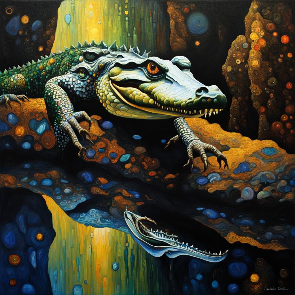 Mystic Crocodile in Ethereal Oil Painting Style