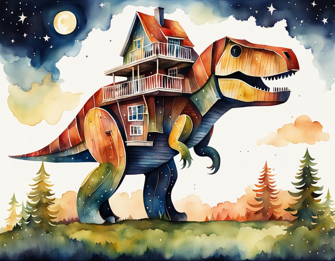 Trex House: Typographic Architectural Watercolor Illustratio...