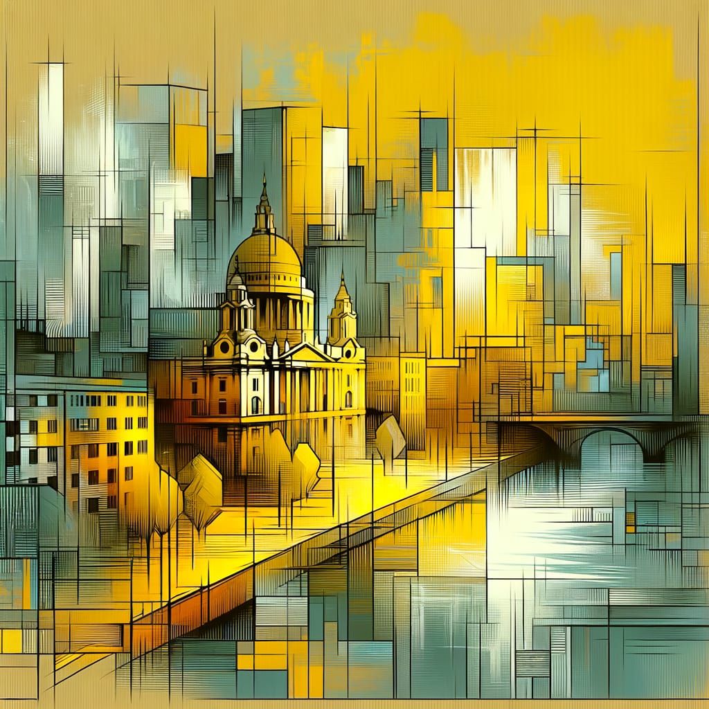 London Landscape in Dreamlike Yellow Tones