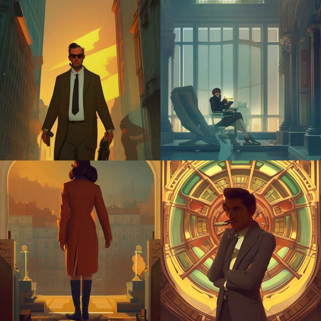 Symmetrical Spy Scene in Art Nouveau Style