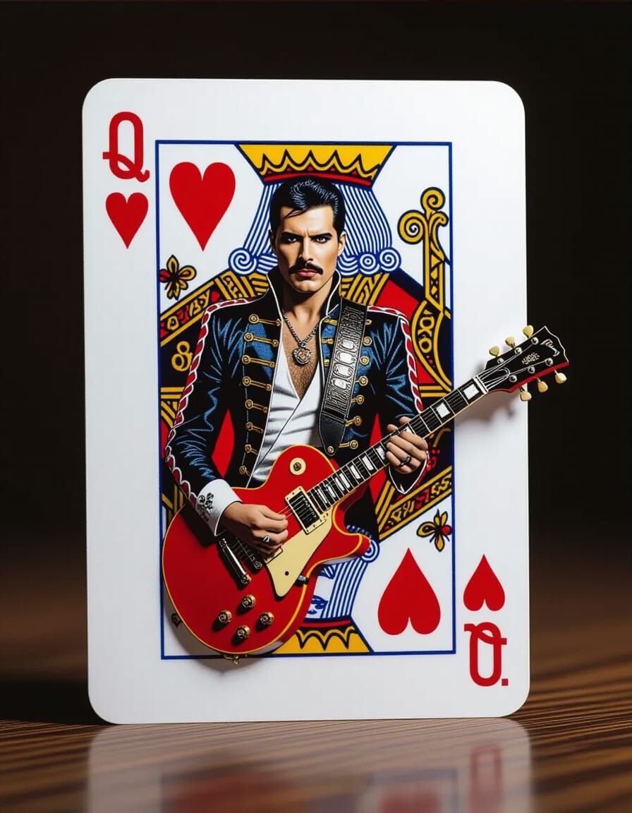 Queen of Hearts Freddie Mercury Playing Card in Dreamy Room