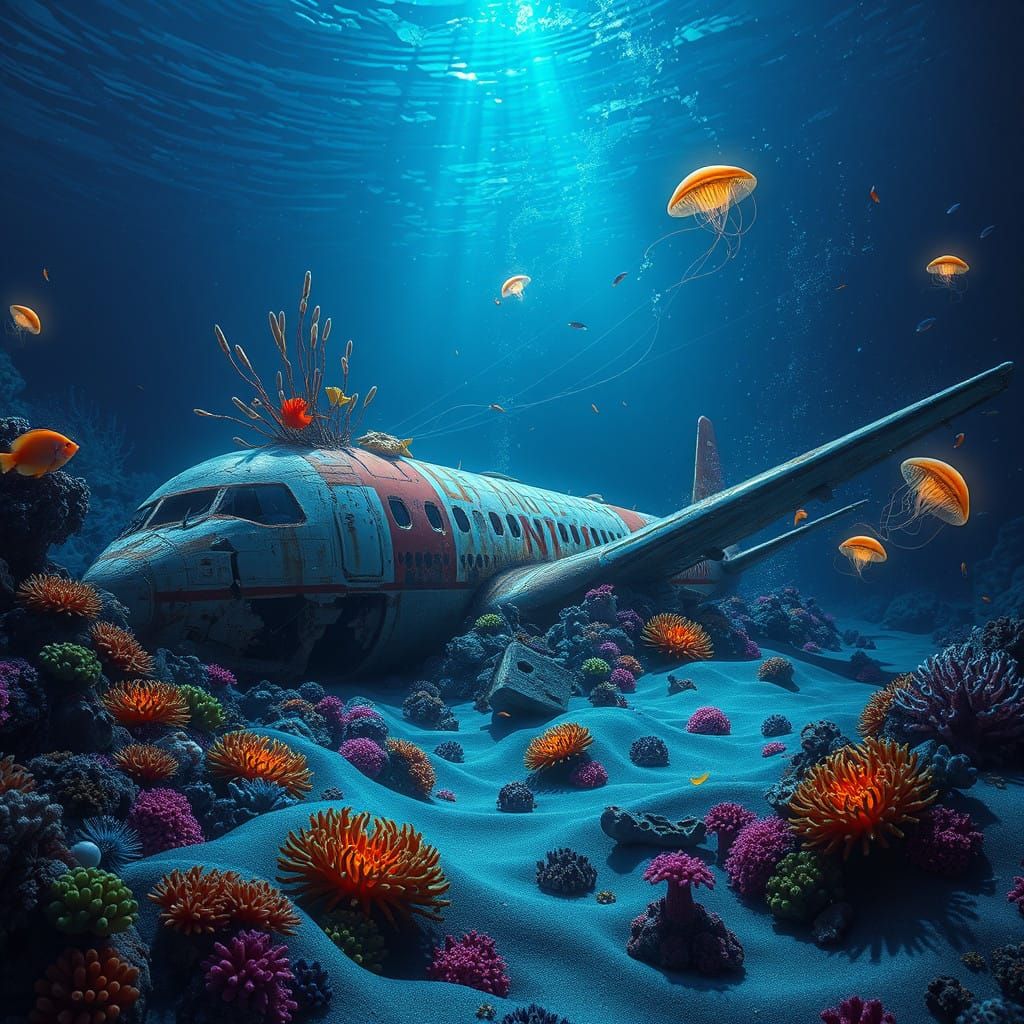 Fantasy Concept Art of Oceanic Airplane Wreckage