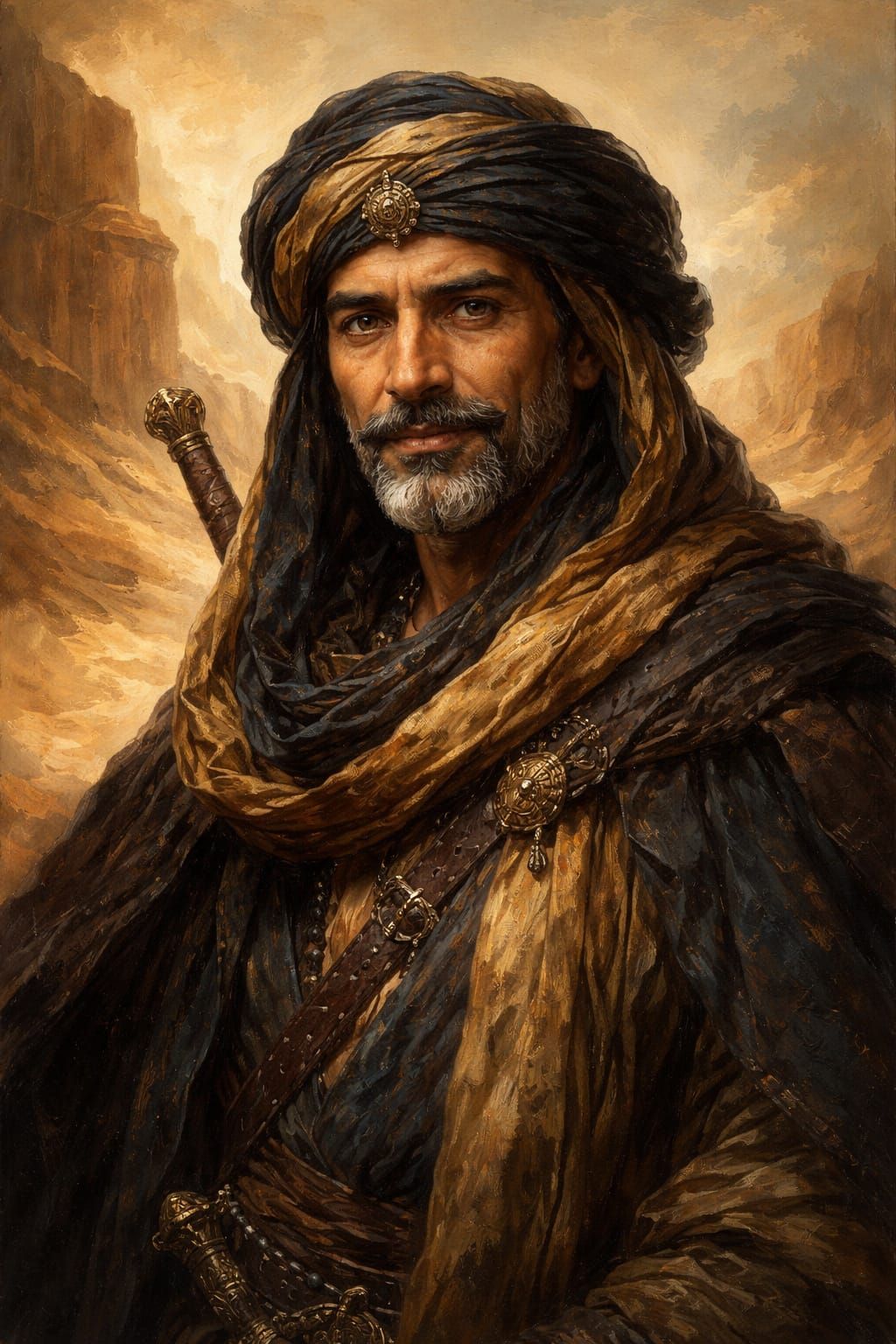 Desert Warrior Portrait in Classical Oil Painting Style