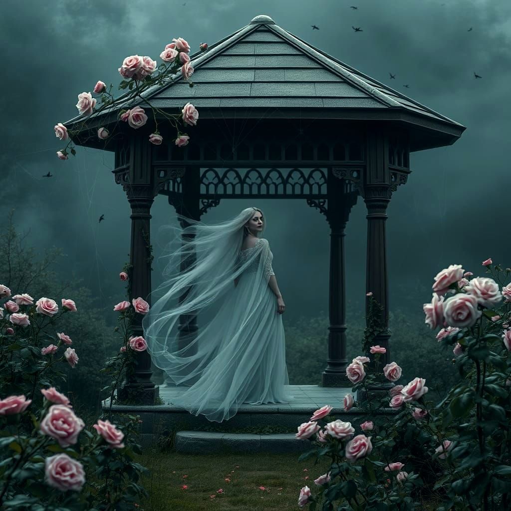 Ghostly Woman in Overgrown Feral Garden