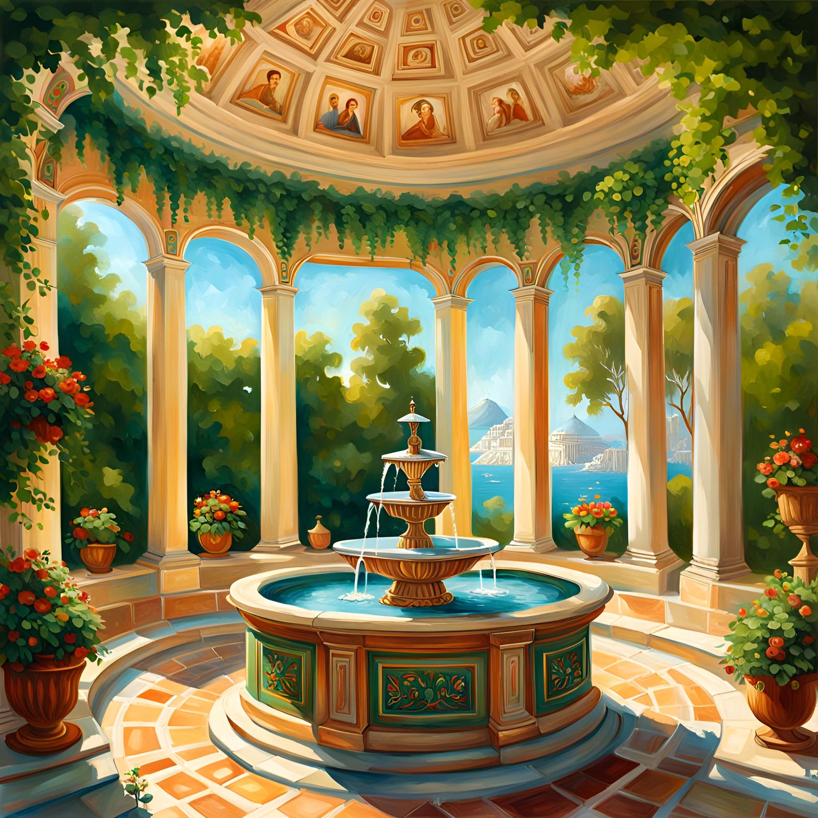 Calm Outdoor Study in Classical Greek Style