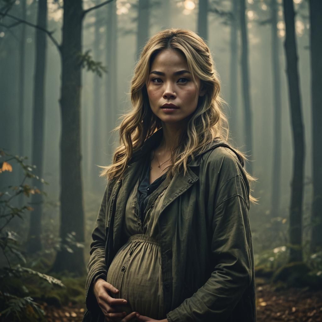 Pregnant Asian Werewolf in Misty Forest