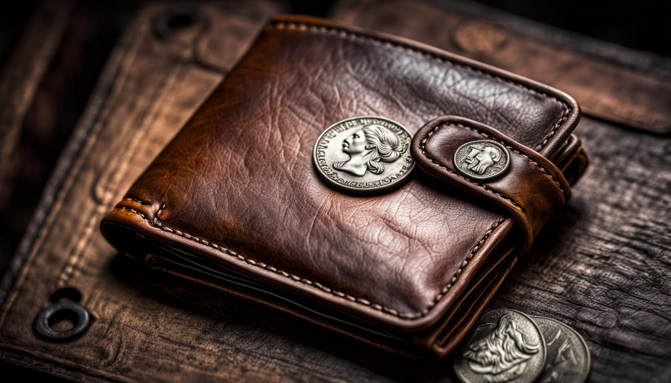 Antique Leather Wallet with Coins: Hyperrealistic Photo