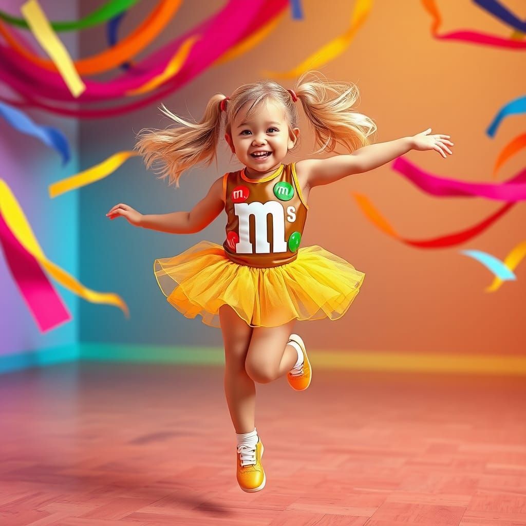 Girl in M&M Costume Cartwheel, Fantasy Concept Art