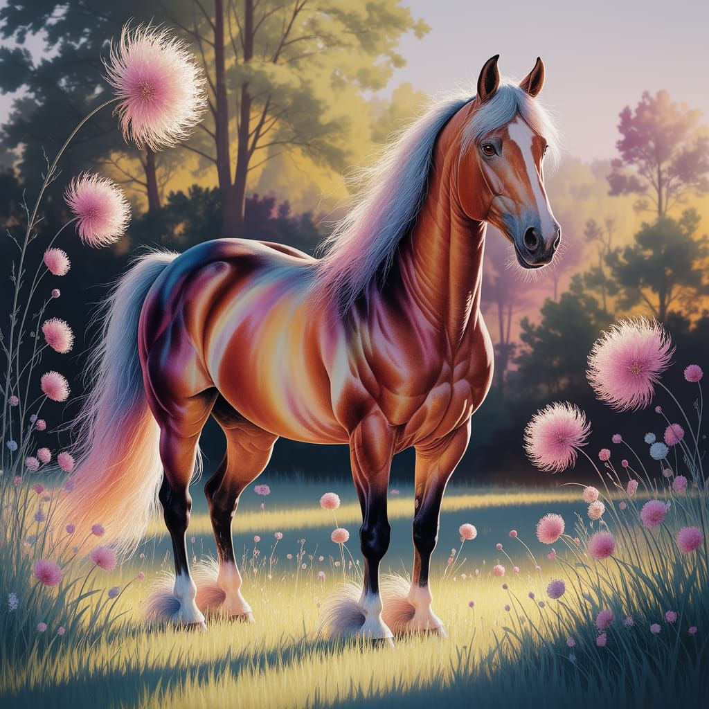 Percheron art vibrant colorful whimsy hyper detailed perfect...