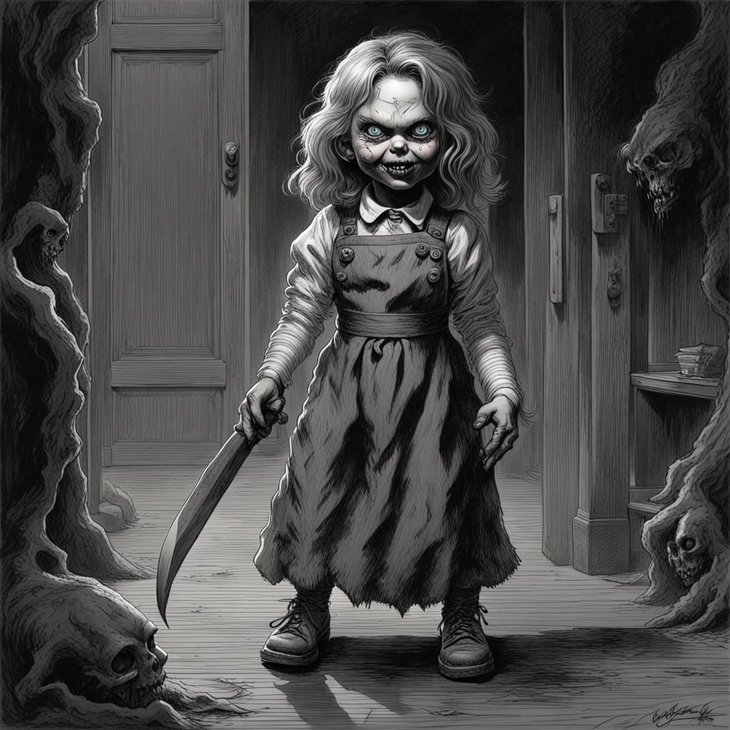 Demonic Eldritch Female Chucky: Horror Illustration