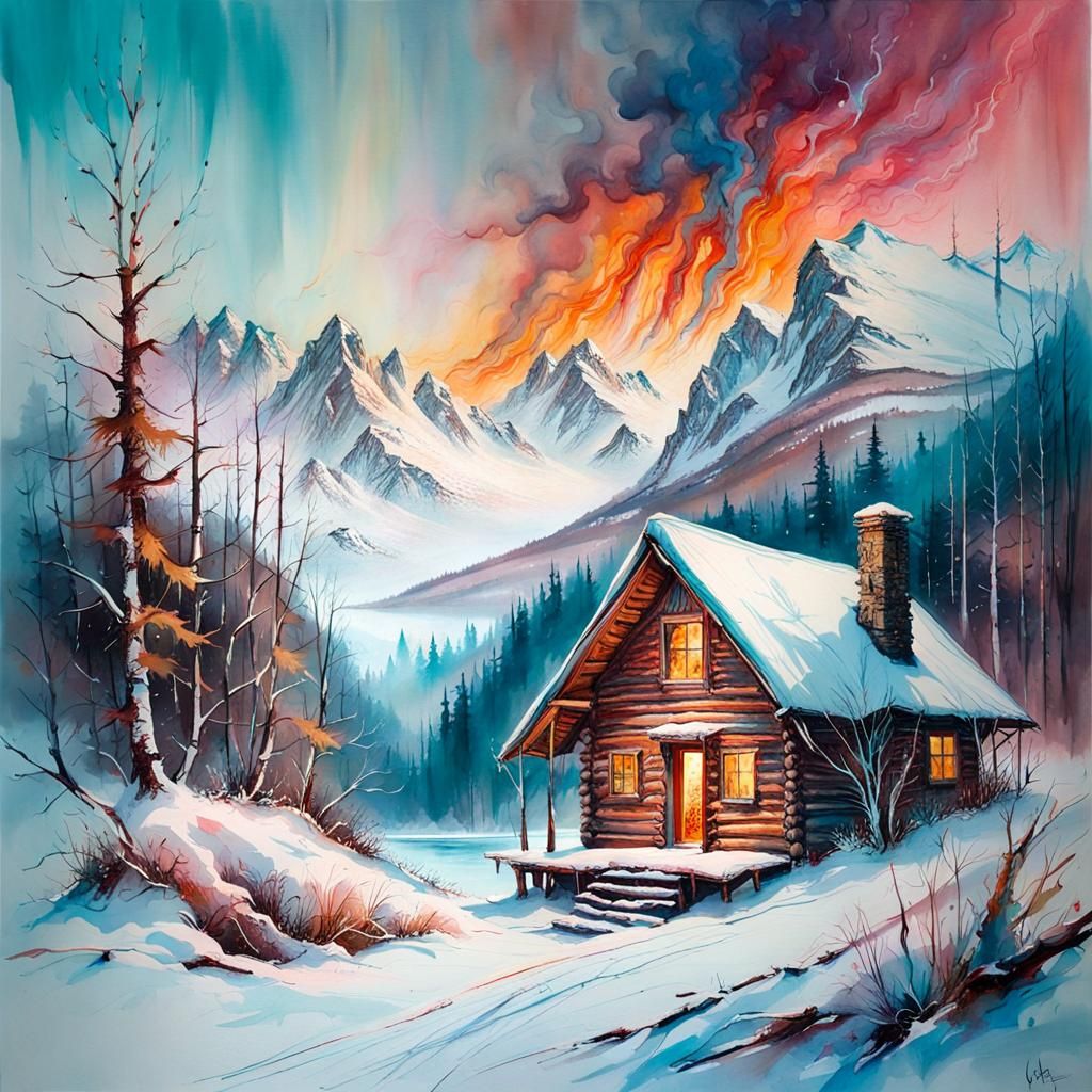 Surreal Winter Cabin by Riverscape